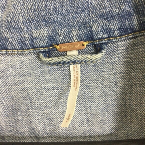 Free People Womens Lace Panel Denim Jacket Light Dungaree Blue Size Small - Picture 3 of 13